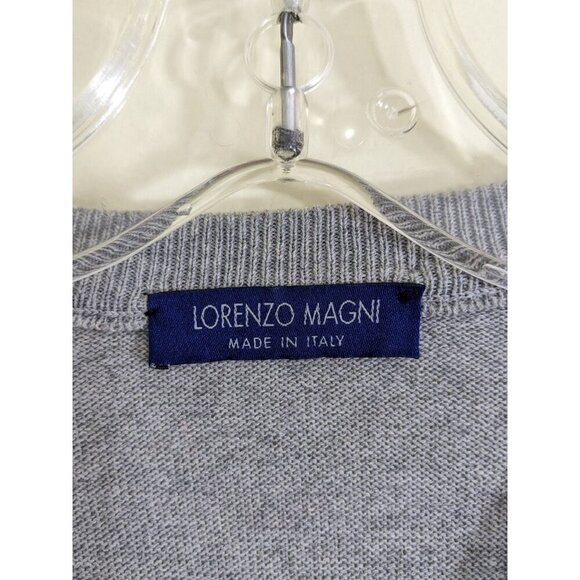 Lorenzo Magni Mens Wool Blend Sweater Large Gray V Neck Argyle Made In Italy - Picture 4 of 5